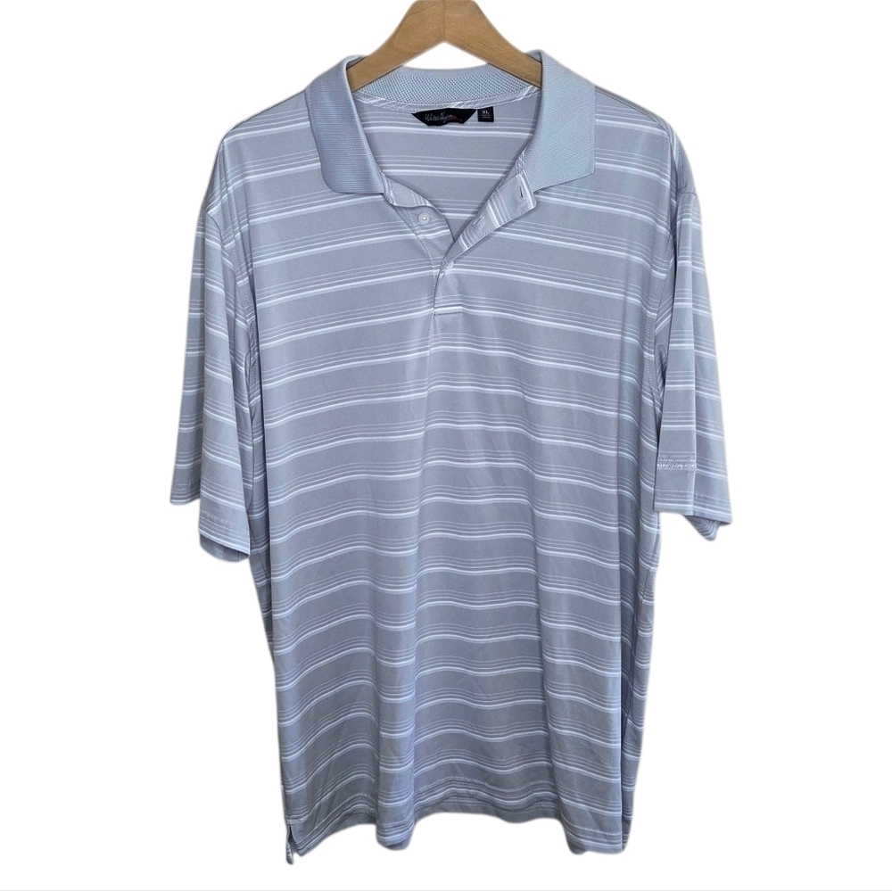 Walter Hagen Gray White Striped Short Sleeve Polo Size XL Golf Athleisure